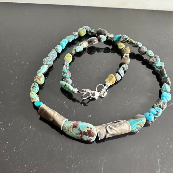 Genuine Hubei Turquoise Choker Necklace Sterling Silver Handmade Tribal - Picture 5 of 11